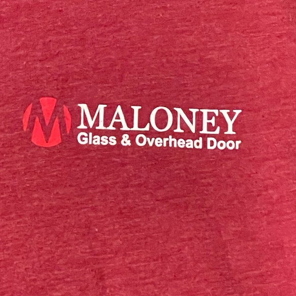 Next Level Apparel ‘Maloney Glass and Overhead Door’ Red T-shirt Size Large - Picture 2 of 5